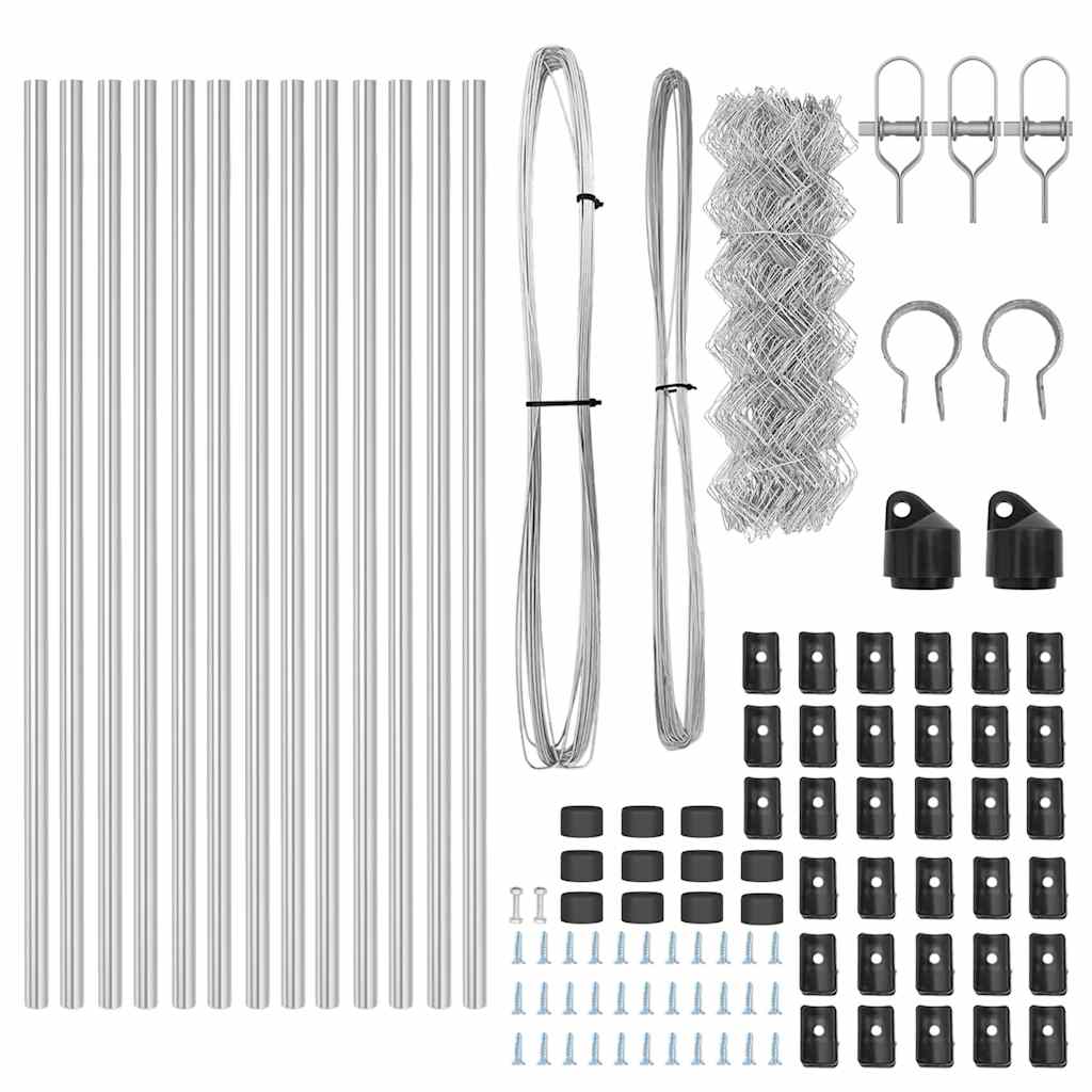 Kettengliedzaun mit Pfosten Silber 0,4 x 25 m Stahl